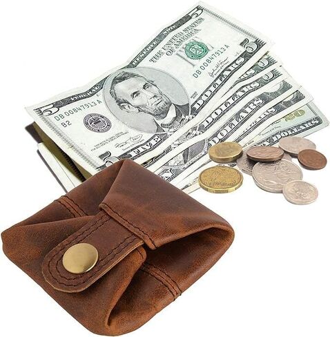 Full Grain Leather Coin Purse Change Pouch Holder Pocket Wallet for Men Women (Cognac, Pack of 1) in Kuwait