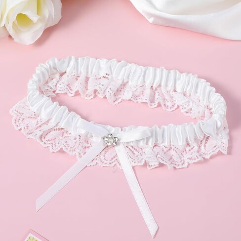 Wedding Garters for Bride, Elegant Satin Bride Garters with Rhinestone Lace Bridal Accessories for Women and Girls in Saudi Arabia