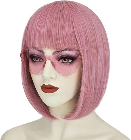 Mersi 2 قطعة شعر مستعار أحمر بوب للنساء مع زجاج شعر مستعار أحمر قصير مع الانفجارات شعر مستعار ناعم لطيف مع غطاء شعر مستعار للحفلات التنكرية S103R in Kuwait