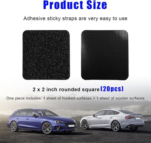 10 PCS Hook and Loop Mounting Strips with Adhesive, 2"×2" Heavy Duty Tape Strip, Multi-Purpose Carpet Rug Fastener Mounting Tape for Power Strip, Car Sun Visor, Floor Mat in Saudi Arabia
