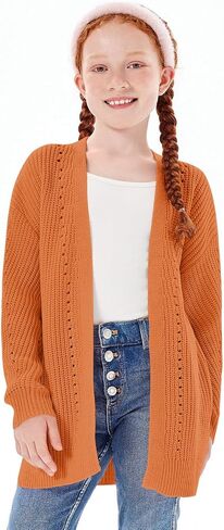Haloumoning Girls Open Front Cardigan Sweaters Kids Fall Fashion Side Slit Outerwear 5-14 Years in Kuwait