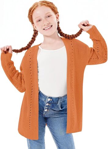 Haloumoning Girls Open Front Cardigan Sweaters Kids Fall Fashion Side Slit Outerwear 5-14 Years in Kuwait