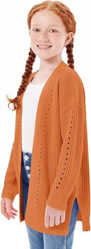 Haloumoning Girls Open Front Cardigan Sweaters Kids Fall Fashion Side Slit Outerwear 5-14 Years in Kuwait