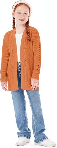 Haloumoning Girls Open Front Cardigan Sweaters Kids Fall Fashion Side Slit Outerwear 5-14 Years in Kuwait