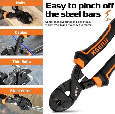 KSEIBI 141610 Mini Bolt Cutters 8 inch - Spring Loaded, CR-V Steel, Sharpened Cutting Edge, Wire Cutter, Snips Clippers, One Hand Operation, Small and Portable Design with Soft Grip Anti-Slip Handle in Kuwait