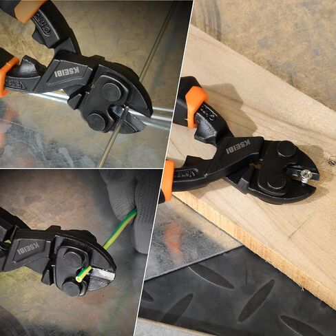 KSEIBI 141610 Mini Bolt Cutters 8 inch - Spring Loaded, CR-V Steel, Sharpened Cutting Edge, Wire Cutter, Snips Clippers, One Hand Operation, Small and Portable Design with Soft Grip Anti-Slip Handle in Kuwait