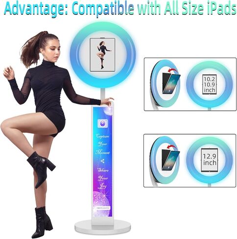 كشك صور Ipad متوافق مع Ipad 10.2in 10.9in 12.9in، كشك صور OHYEAHSPIN مع صندوق إضاءة للتحكم في تطبيق البرنامج، مزامنة الموسيقى، آلة غلاف معدنية لحقيبة الطيران للحفلات، الزفاف، المعرض in Kuwait