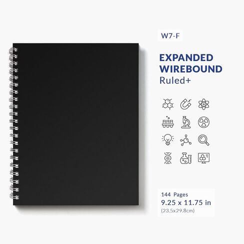 W7-B Expanded Wirebound Lab Notebook, 9.25 x 11.75 in (23.5 x 30 cm), 144 Pages, Double Wire Looped, 70lb Heavyweight Paper (1-Pack, Grid) in Saudi Arabia