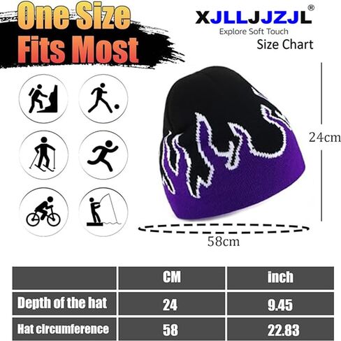 Fire Flame Beanie (Pack of 1pcs) Baggy Slouchy Knit Rock Punk Ski Hat Skull Cap in Kuwait