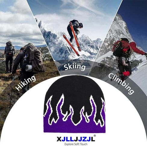 Fire Flame Beanie (Pack of 1pcs) Baggy Slouchy Knit Rock Punk Ski Hat Skull Cap in Kuwait