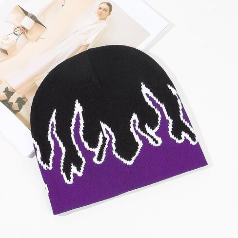 Fire Flame Beanie (Pack of 1pcs) Baggy Slouchy Knit Rock Punk Ski Hat Skull Cap in Kuwait