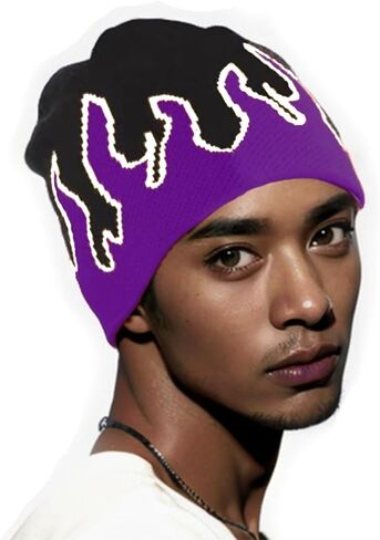 Fire Flame Beanie (Pack of 1pcs) Baggy Slouchy Knit Rock Punk Ski Hat Skull Cap in Kuwait