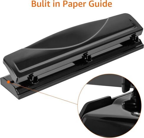 Amazon Basics 3 Hole Punch, 10 Sheet Capacity, Black, Easy-Clean Tray in Kuwait
