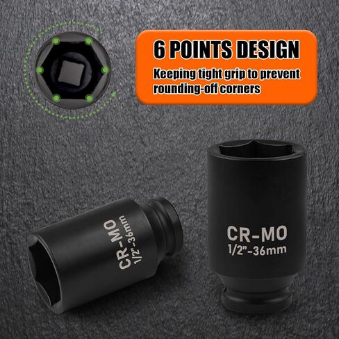 1/2" Drive Deep Impact Socket, 36mm Metric Socket, Axle Nut Socket CR-MO 6 Point for Easy Removal of Axle Shaft Nuts in Saudi Arabia