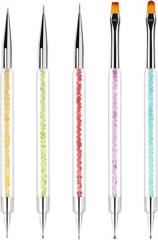 5 Pcs Doubel Ended Nail Art Brushes, Nail Art Liner Brushes, Pull Line Painted Pen Nail Dotting Tools Set, Nail Design Liner Brushes and Dotting Pen, for Diy Nail Art Designs in Saudi Arabia