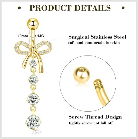 14G Belly Button Ring Dangle Belly Button Piercing Surgical Stainless Steel Belly Rings Cute CZ Heart Butterfly Flower Dangling Belly Piercing Jewelry for Women 7Pcs in Saudi Arabia