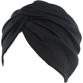 Parts Express Women's Sleep Soft Turban Pre Tied Cotton India Chemo Cap Beanie Turban Headwear (Black)