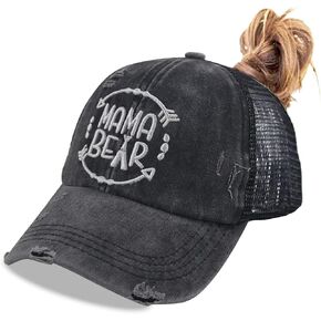 Mama Bear Hat Vintage Washed Distressed Embroidered Mesh Baseball Dad Cap