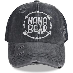 Mama Bear Hat Vintage Washed Distressed Embroidered Mesh Baseball Dad Cap