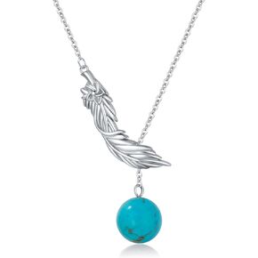 قلادة من الريش من الفضة الإسترليني PLATYCO مع مجوهرات بوهيمية من الفيروز الطبيعي/العقيق/العقيق للنساء والزوجة والأم in Kuwait
