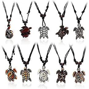 Pingyongchang Artificial Bone Carving Sea Turtles Pendant Necklaces Gifts for Women Men Adjustable Rope 6/10 Pcs -10Pcs