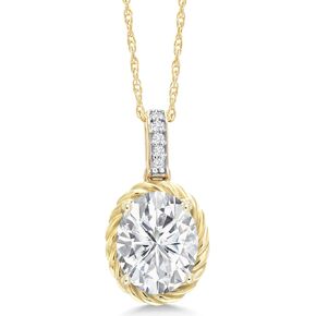Gem Stone King 10K Yellow Gold Near Colorless Moissanite and Diamond Pendant Necklace For Women (2.14 Cttw, Oval 9X7MM with 18 Inch Chain)