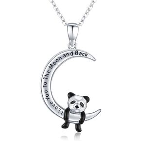 S925 Sterling Silver Bunny Rabbit/Owl/Flamingo/Panda/Unicorn Necklace Crescent Moon Pendant Cute Animal Jewelry Gifts for Women Girls