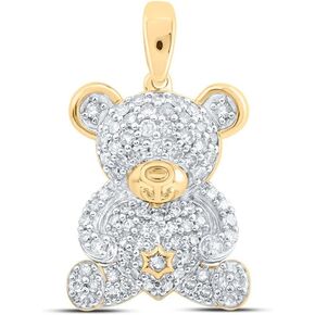 Jewels By Lux 10kt Yellow Gold Womens Round Diamond Teddy Bear Animal Pendant 1/2 Cttw in Saudi Arabia