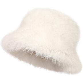 Women's Faux Fur Bucket Hats Fluffy Winter Warm Ladie's Unique Wide Brim Fisherman Cap