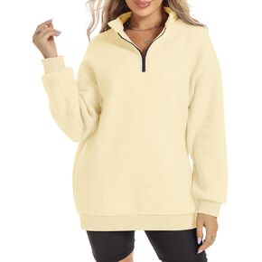 FANCYINN Womens Half Zip Pullover Sweatshirts Lapel Long Sleeve Drop Shoulder Hoodie Loose Quarter Zip Teen Girls Sports Tops