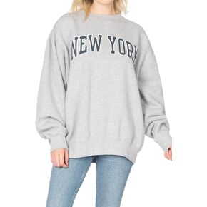 Secret Island USA Women's New York Varsity Outlined Graphic Vintage Oversized Crewneck Sweatshirt