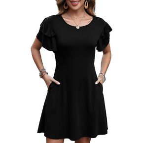 Dokotoo Women 2024 Summer Ruffle Edge Sleeve Dresses Floral Casual Beach Mini Dress with Pocket in Kuwait