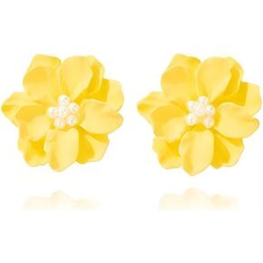 Camellia Pearl Stud Earrings for Women Teen Girls White Pearl Flower Earrings Preppy Earrings Hypoallergenic Boho Summer Holiday Beach Earrings