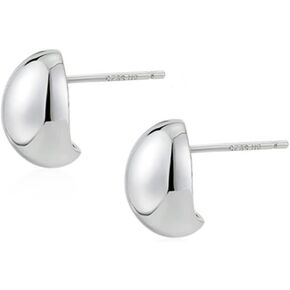 Chunky Half Ball Stud Earrings for Women Girls 925 Sterling Silver Hypoallergenic Minimalist Oval Round Half Cartilage Piercing Earring