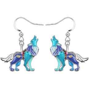 Roaring Wolf Earrings Enamel Zinc Alloy Fashion Jewelry Dangle Earrings for Women Girls Wolf Gifts