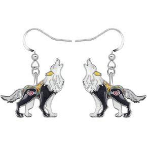 Roaring Wolf Earrings Enamel Zinc Alloy Fashion Jewelry Dangle Earrings for Women Girls Wolf Gifts