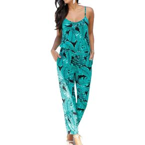ZIUMUDY Women's Spaghetti Strap Floral Print Sleeveless Summer Beach Jumpsuits Rompers