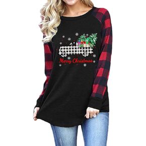 Valentine's Day Tunic Tops Women Red Plaid Raglan Long Sleeve T Shirts Love Heart Graphic Blouse Merry Christmas