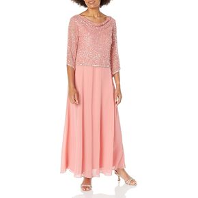 J Kara Women's Petite Long Beaded Dress with Cowl Neck