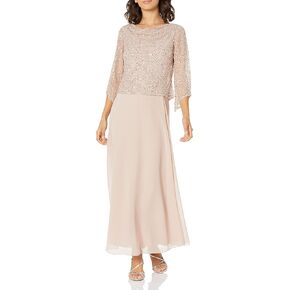 J Kara Women's Petite Long Beaded Dress with Cowl Neck