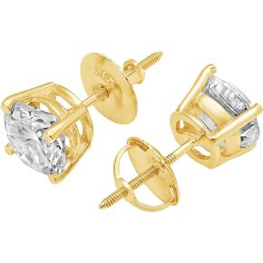 Clara Pucci 2.0 ct Brilliant Round Cut Solitaire VVS1 Flawless Moissanite Gemstone Pair of Stud Earrings Solid 18K Yellow Gold Screw Back