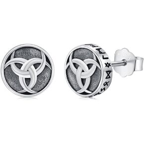 Viking Stud Earrings 925 Sterling Silver Triple Horn of Odin earrings Earrings Hypoallergenic Punk Earring Rune Norse Jewelry Gifts for Women Men Birthday