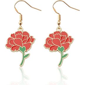 CENWA Red Peony Flower Earrings Wedding Gift Red Peony Flower Dangle Drop Earrings Jewelry
