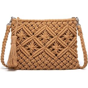 Straw Bags Crossbody Purses for Women, Tassel Straw Handbag Vintage Handwoven Bag Summer Beach Bag