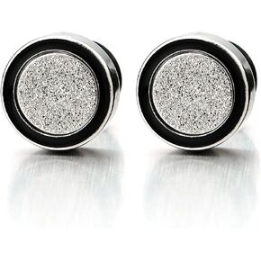 8-12MM Mens Womens Circle Stud Earrings Steel Cheater Fake Ear Plugs with Sand Glitter, 2pcs