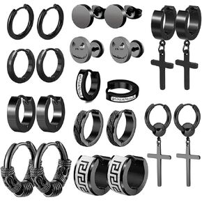 HDHDFDN 11 Pairs earrings for men studs set Cool Flatback Screw Skull Stud Earrings Stainless Steel Small Hoop Earrings Cross Dangle Earrings Set,