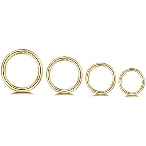 4Pcs Surgical Stainless Steel Gold 16G Sleeper Cartilage Tiny Hoop Earrings Septum Hinged Clicker Nose Ring Helix Tragus Piercings 6mm 8mm 10mm 12mm Set