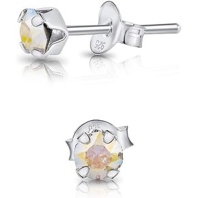 925 Sterling Silver TINY Round Stud Earrings made with Crystals from Swarovski Elements - Diameter: 4 mm
