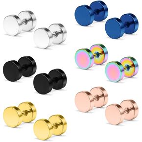 Ruifan 18G Mix Color Stainless Steel Mens Womens Faux Gauges Ear Plugs Tunnel Earrings Stud 3-8mm 6Pairs