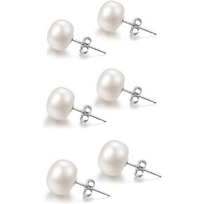 Pearl Stud Earrings-925 Sterling Silver Genuines Freshwater Cultured Pearl Earrings Studs For Women Size Choose